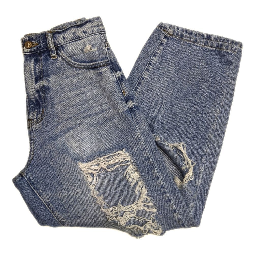 KanCan Signature high waist straight leg jeans, destroyed distressed 27
